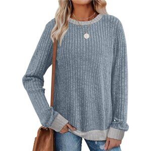 Womens Long Sleeve Shirt Color Block Sweater Loose Fit Tunic Fall Casual Top